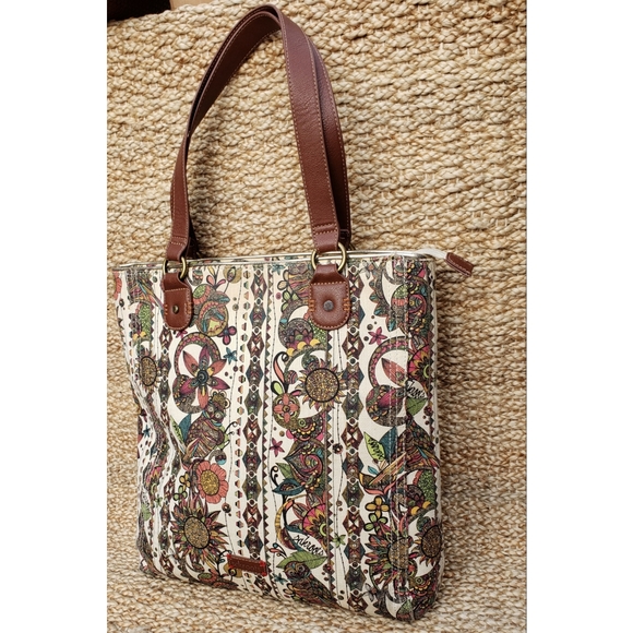 Sak Roots Handbags - Sak Roots Purse Large Tote Bag Flower Power Floral Jute Canvas